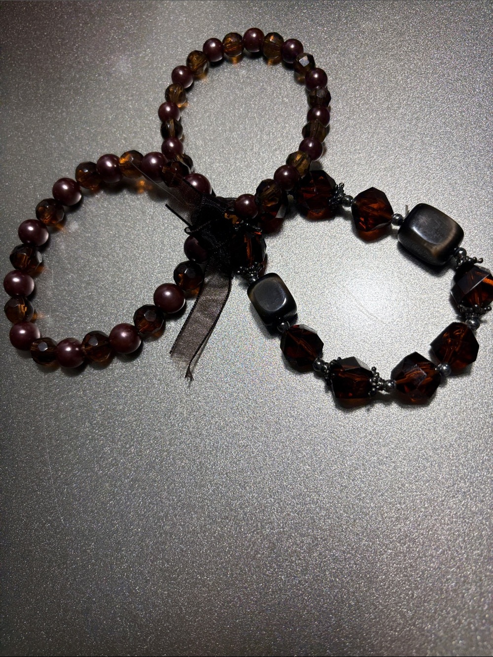 Elegant Browns, Deep Plum and Copper Beaded Bracelet Set